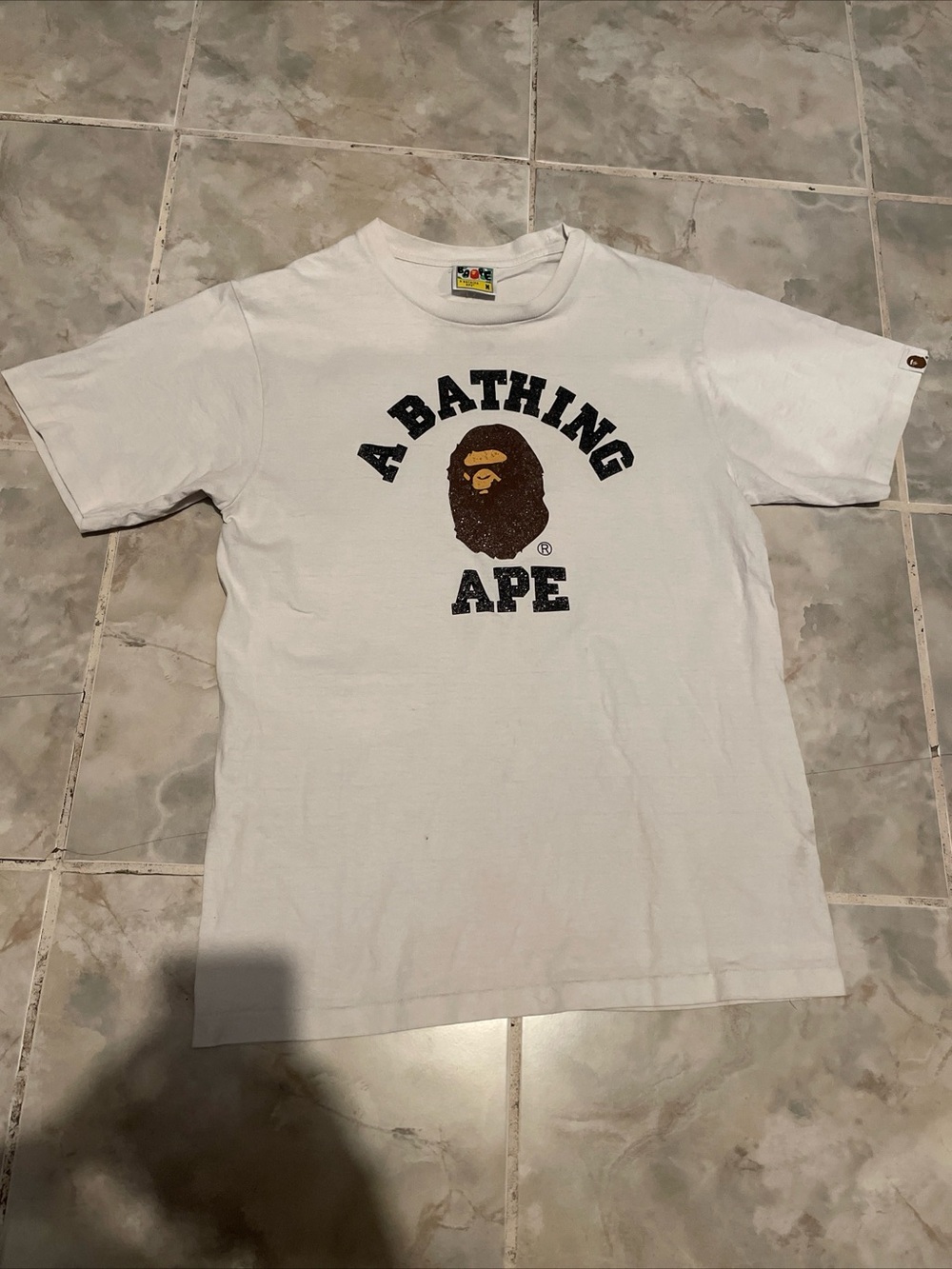 BAPE A Bathing Ape Beaded Shinny Logo T-Shirt SZ M Streetwear Tee